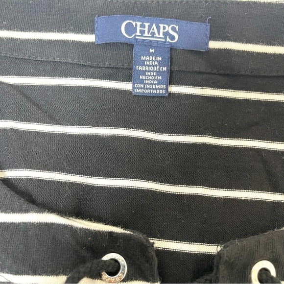 Chaps Black Stripes Clein Flounce Hem Dress US M - Picture 8 of 9